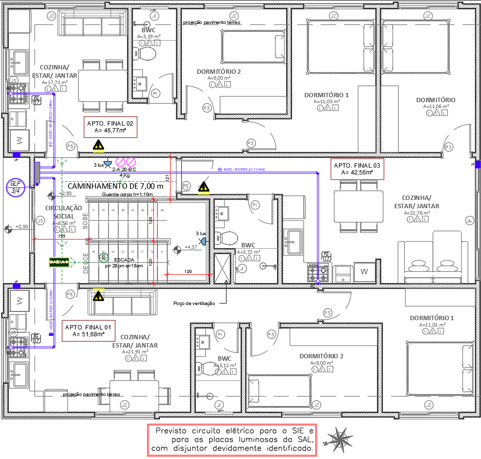 Apartment Floor Plan CAD Drawing with Fire Safety - Electrical Layout