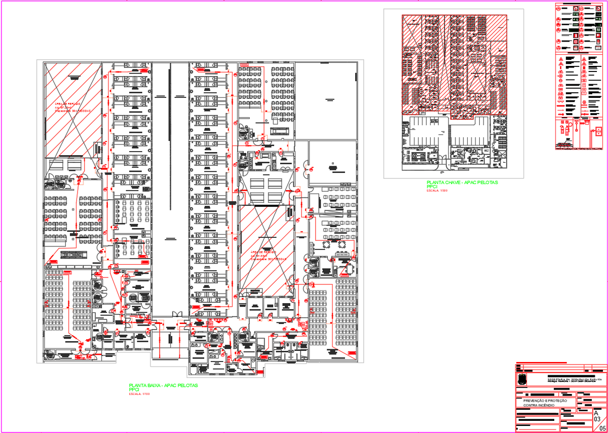 Institutional Building Fire Safety CAD Plan with Escape Routes