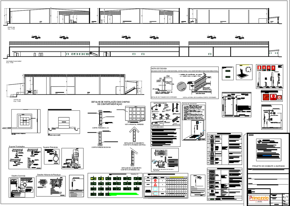 Industrial Fire Protection CAD Drawings with Sections and Elevation