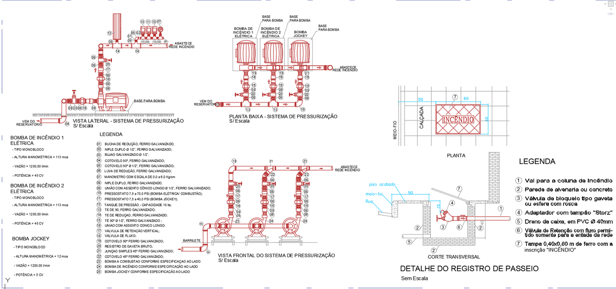 Fire Pump System CAD Drawing with Pressurization and Hydrant Details