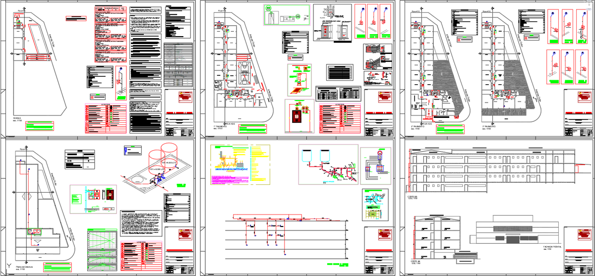 Multi Storey Building Fire Safety CAD Drawing with Plans Sections