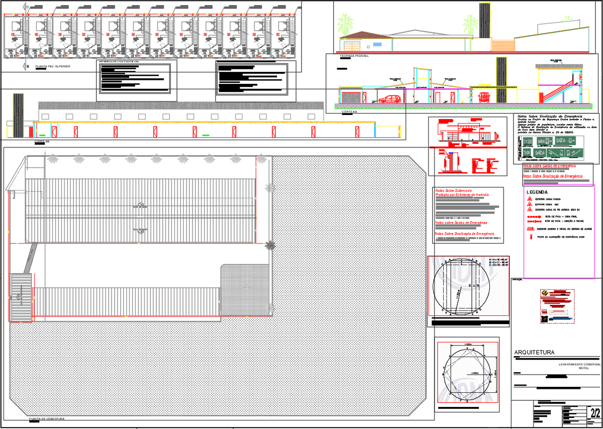 Motel Fire Safety CAD Drawing with Room Layout Parking and Elevation