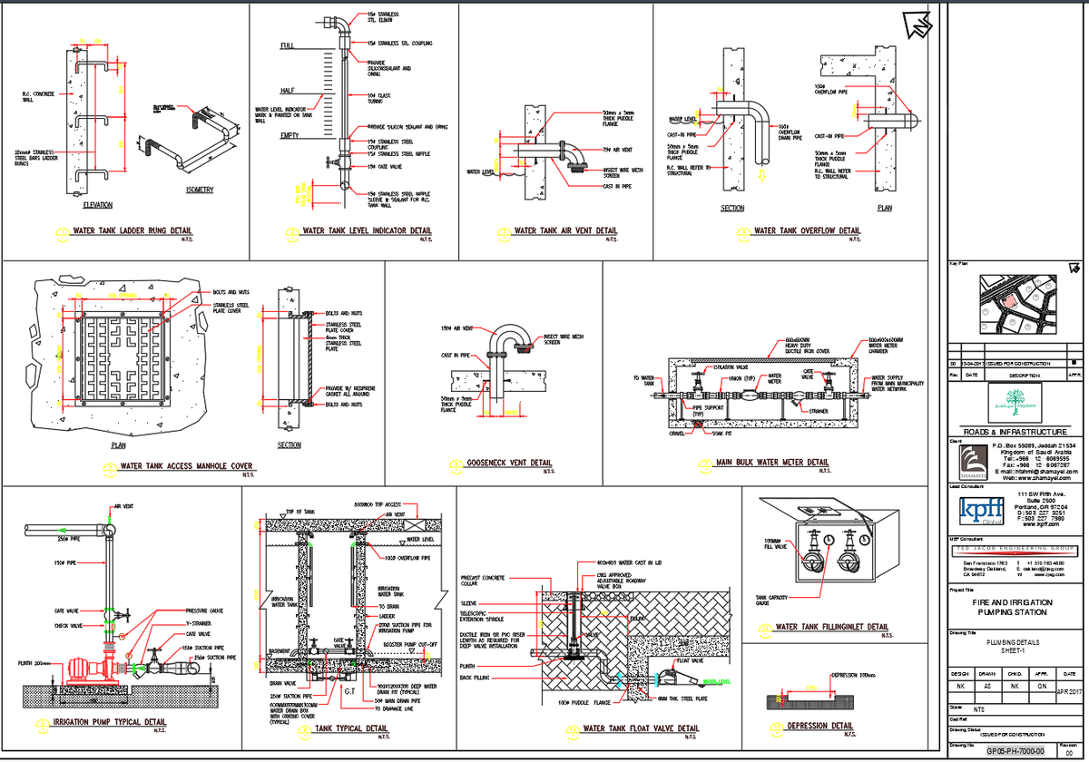 Plumbing CAD Drawing with Water Tank, Pump, and Valve Details