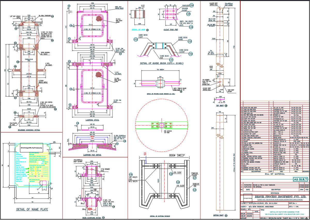 SS 316L 304 Limpet Coil Reactor Agitator Assembly CAD Drawing