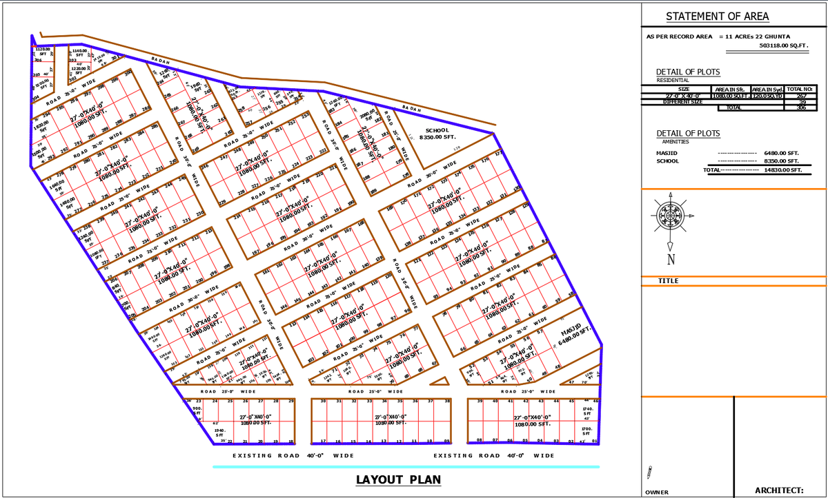 Residential Layout Plan CAD Drawing 11 Acre Site with Road Network