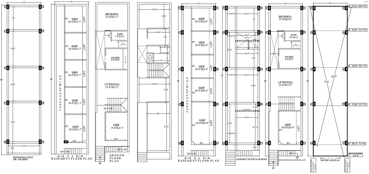 Mixed Use Building CAD Plan with Basement Shops and House Design