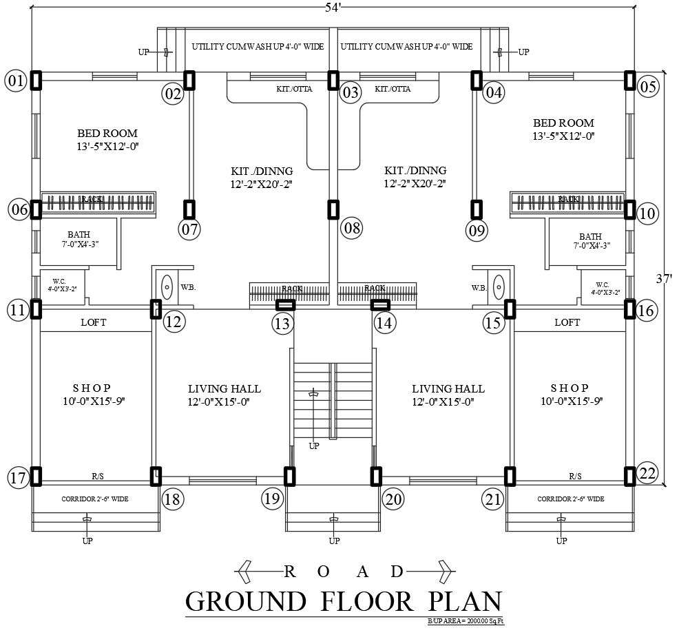 Ground Floor Duplex Plan with Shop Living Hall Bedroom and Kitchen