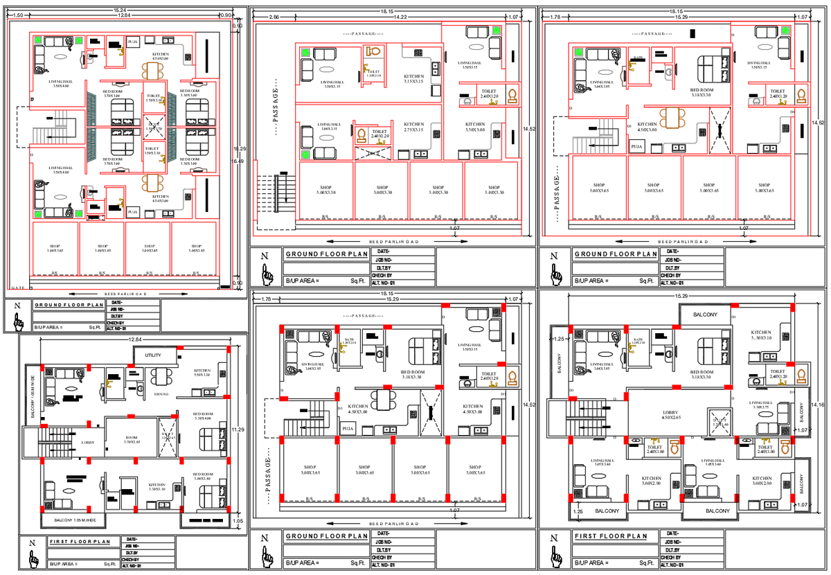 Mixed Use Duplex and Apartment CAD Plan with Shop and House Layout