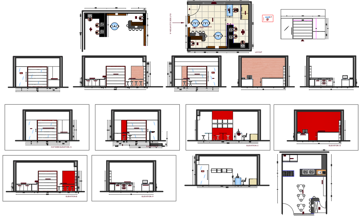 Restaurant Interior Layout View DWG File for AutoCAD Project