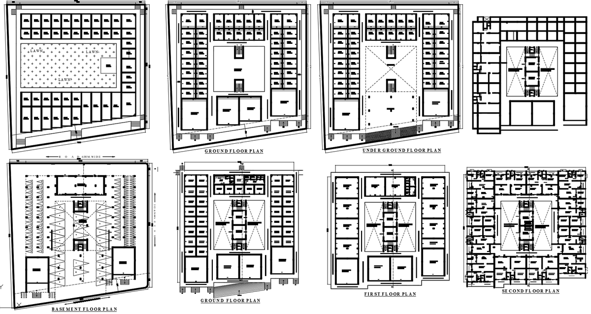 Residential Apartment with Shops and Office Layout in AutoCAD