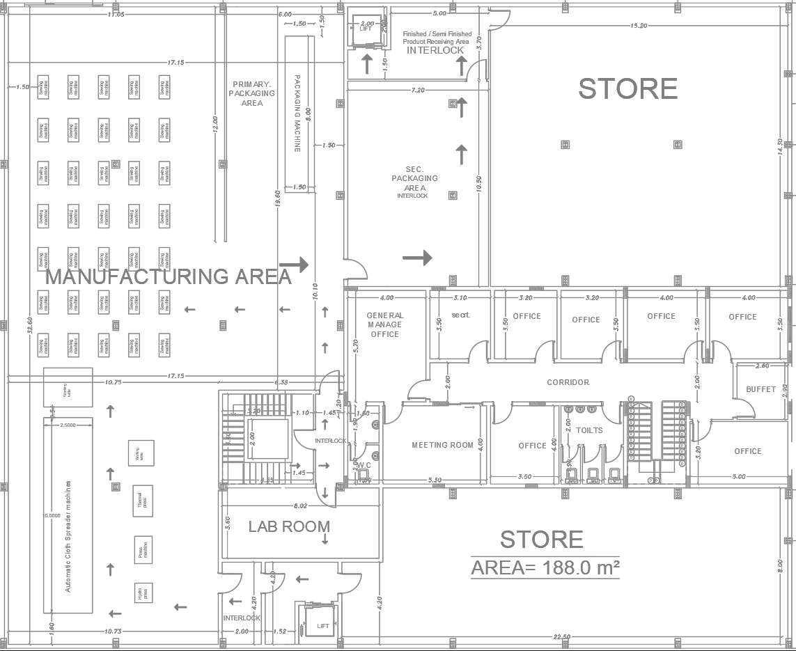 Garment Manufacturing Plant AutoCAD Layout with Lab and Office