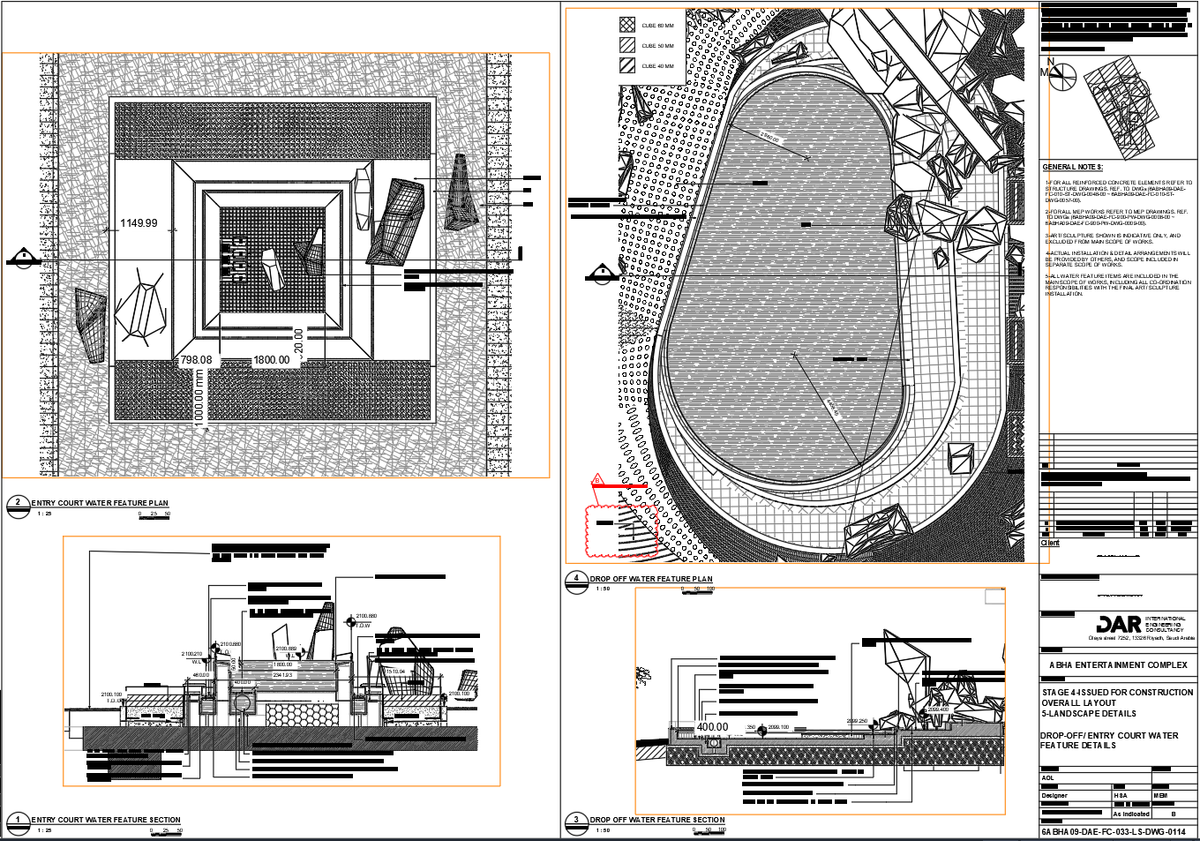 Architectural AutoCAD Water Feature Layout and Landscape Design