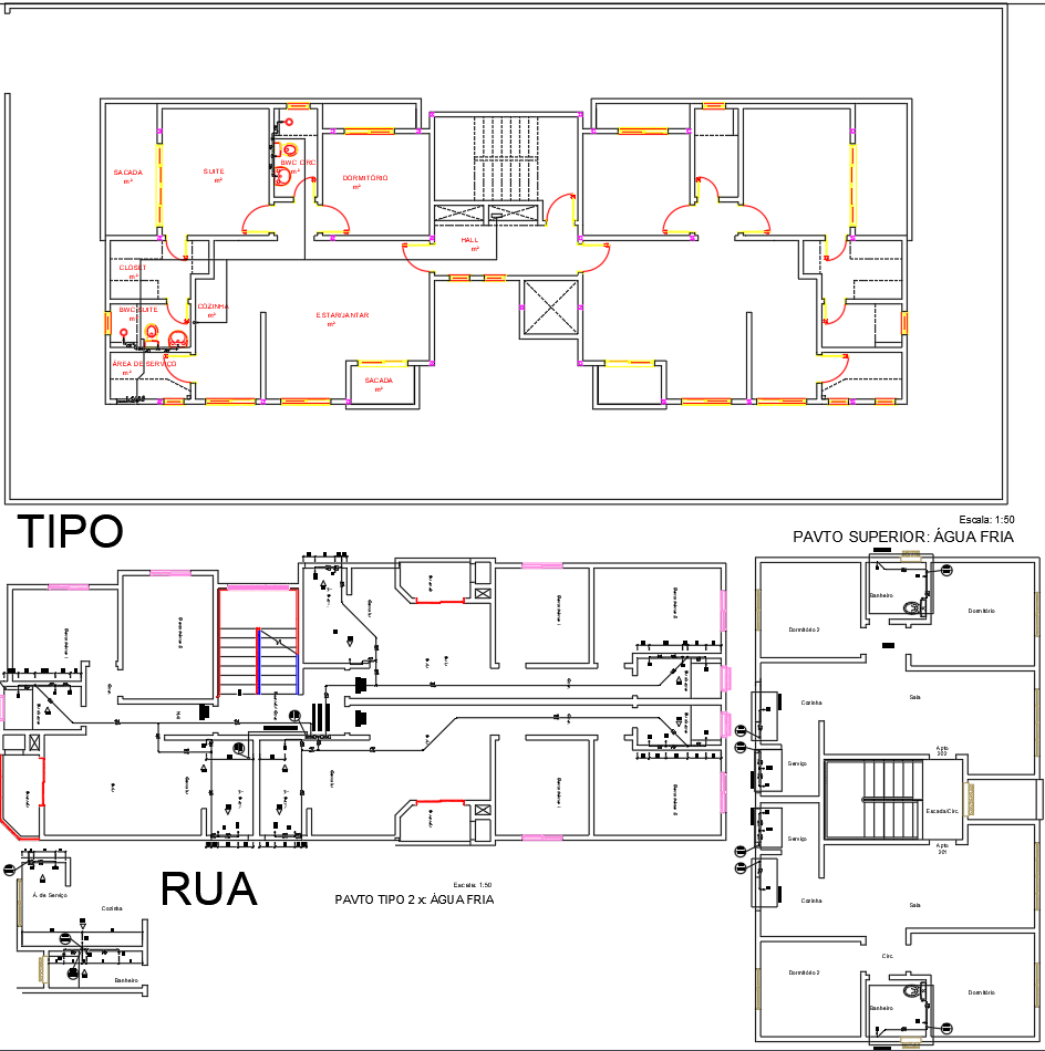 2 BHK Apartment AutoCAD Floor Plan with Plumbing and Layout Design