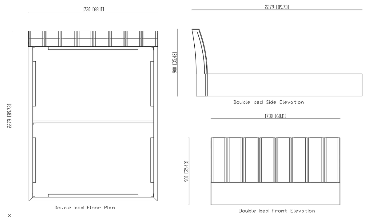 Double Bed AutoCAD DWG Design with Floor Plan and Elevation View