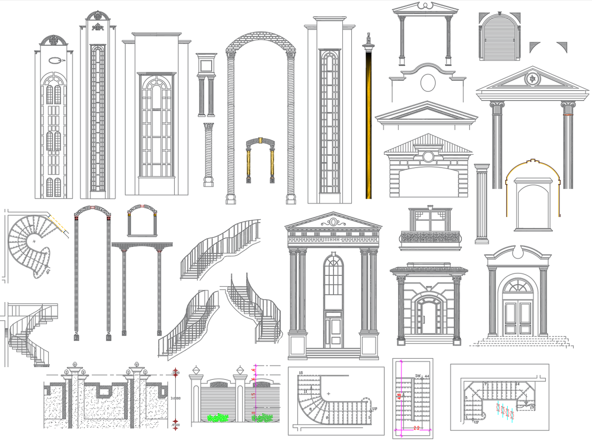 AutoCAD Classical Architecture Blocks – Columns, Arches, Stairs