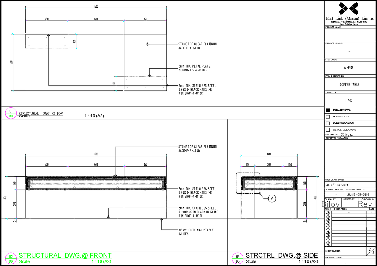 Rectangular Coffee Table Structural AutoCAD Drawing – DWG Design