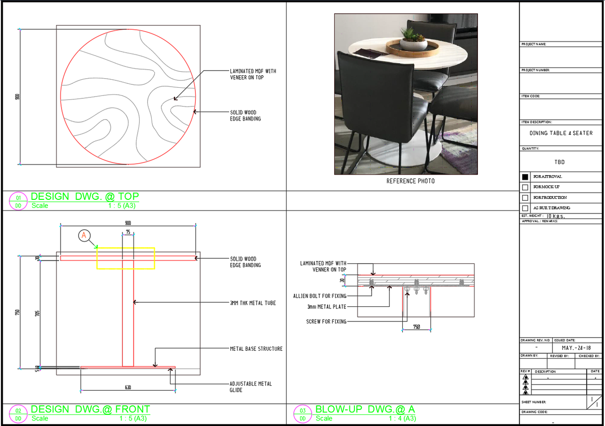 Dining Table 4-Seater AutoCAD Design Drawing – Furniture DWG Layout