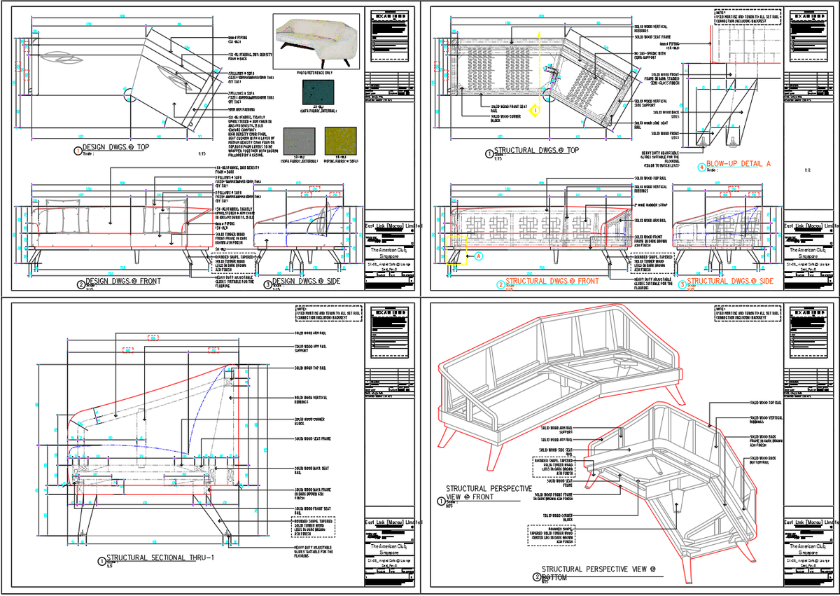 Angled Sofa AutoCAD Design and Structural Drawing–Lounge SX-06