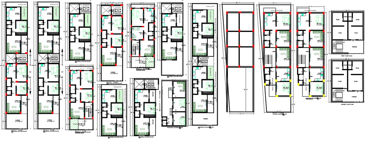 Residential House Layout Plans Multiple Options AutoCAD DWG File