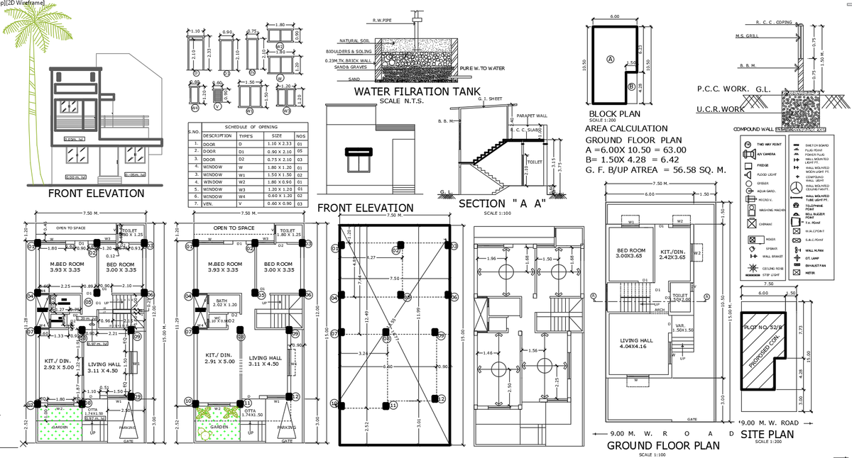 Download Residential House Plan DWG with Elevation and Section