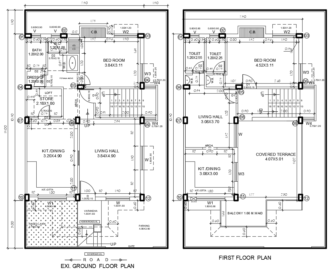 Residential House Plan DWG File Ground and First Floor Design