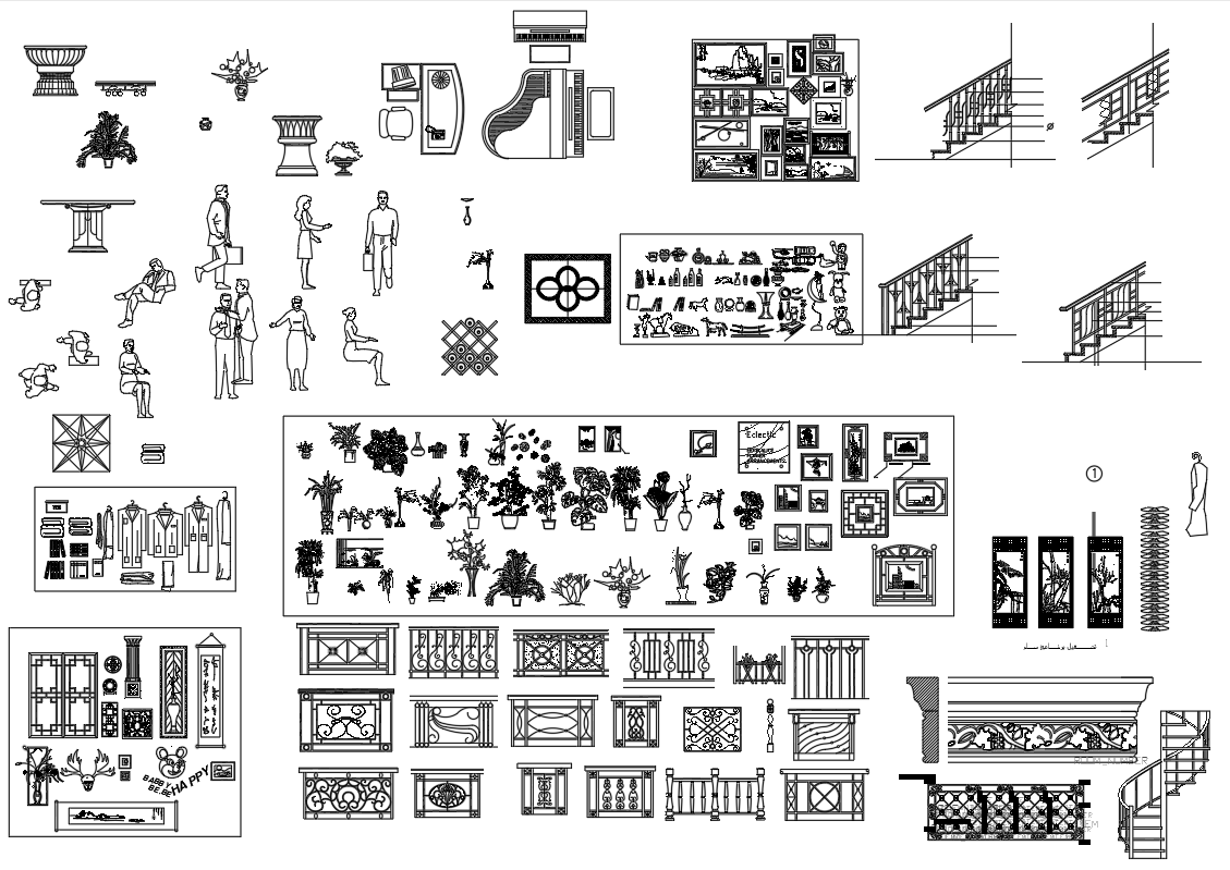 AutoCAD 2D Wall Frame and Flower Arrangement Interior Layout