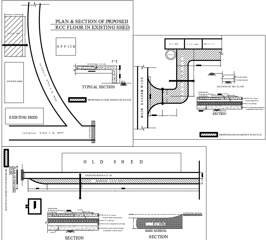AutoCAD RCC Floor Plan and Road Layout for Industrial Shed Project