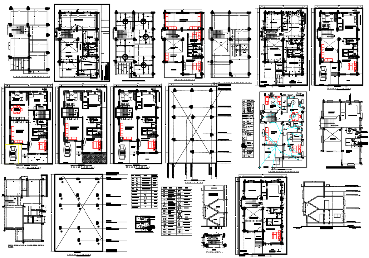 AutoCAD Full House Plan with Electrical Plumbing and Beam Layout