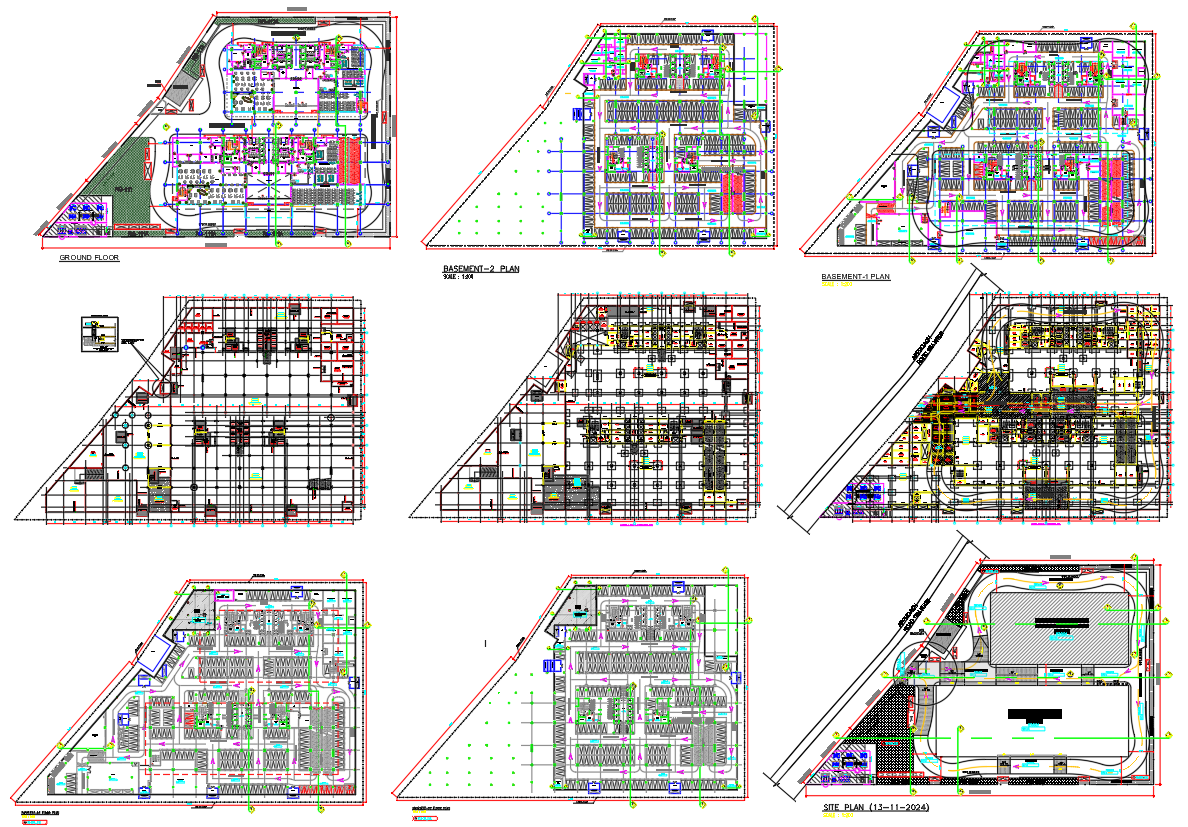 AutoCAD Office Block Shuttering Layouts for Basement and Ground Floor