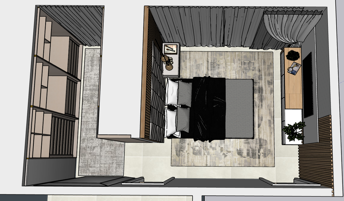 Modern Bedroom Interior 3D SketchUp Model with Wardrobe Design