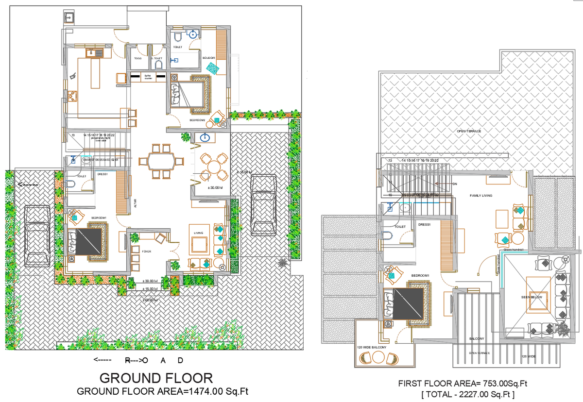 2227 Sq Ft Two Storey Residential House AutoCAD DWG Floor Plan Layout