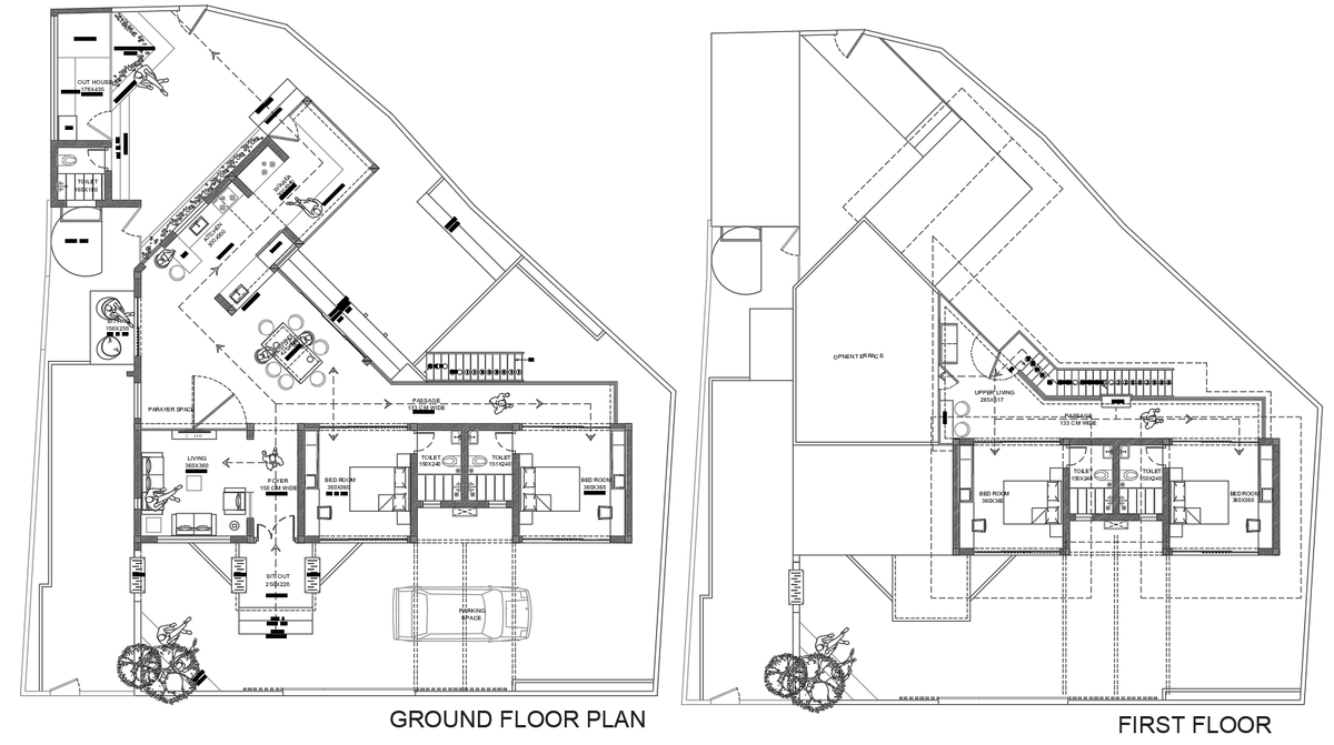 Two Storey House AutoCAD DWG Plan with Living and Garden Layout
