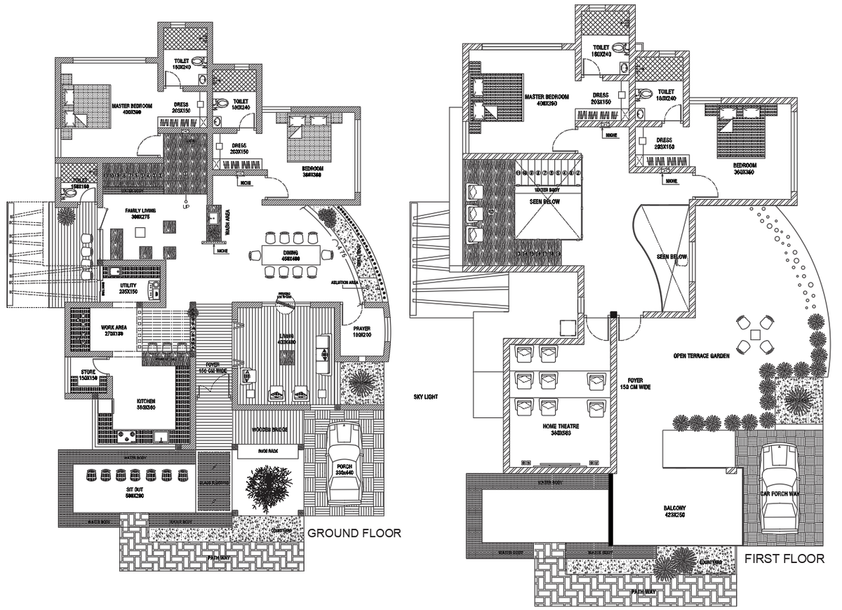 Luxury House Plan DWG Ground and First Floor Layouts for Architects