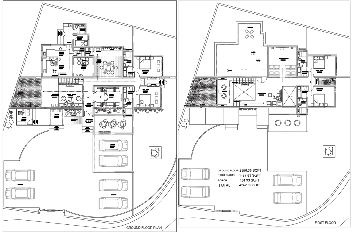 Large Luxury House Plan AutoCAD DWG 4242 SQFT Ground and First Floor