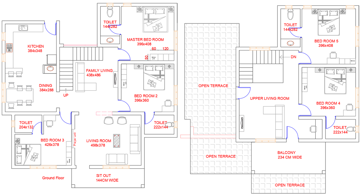 5 Bedroom Duplex House Plan DWG Master Bedroom Open Terrace Layout