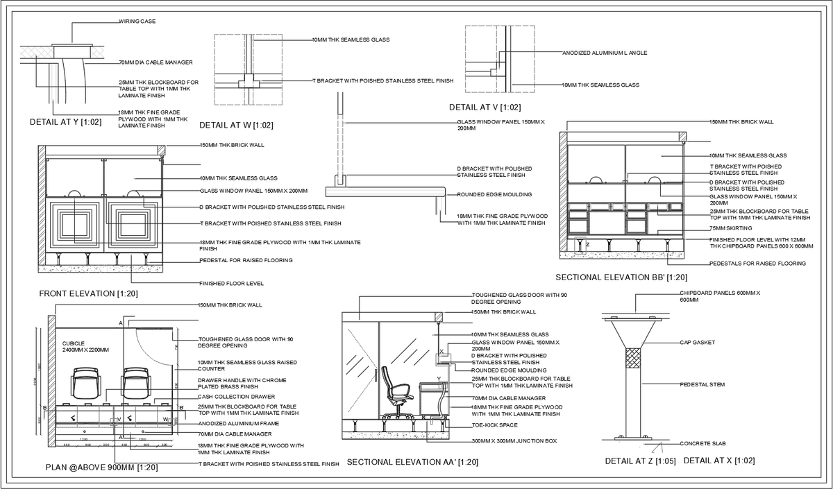 Cashier Counter AutoCAD DWG Plan with Section and Elevation Details