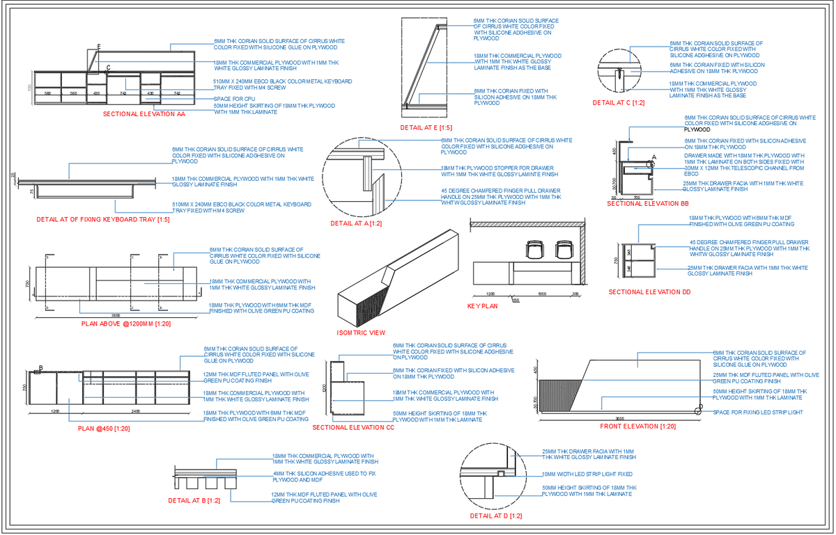 Reception Table AutoCAD DWG Plan with Section and Detail Drawings