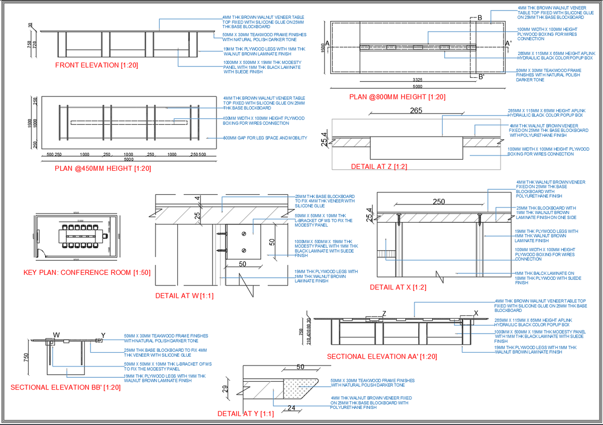 Conference Table AutoCAD DWG Plan with Section and Detail Drawings