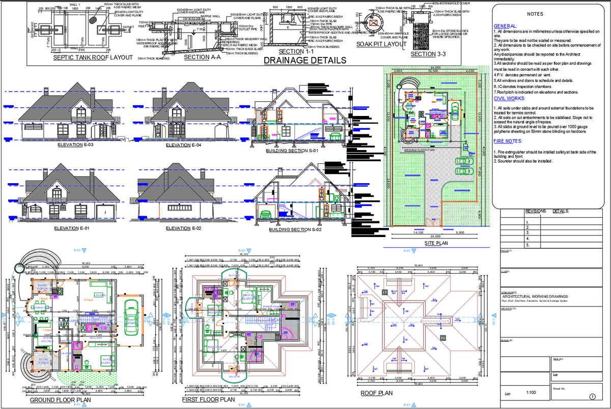 Residential House AutoCAD DWG Plan with Elevations and Sections