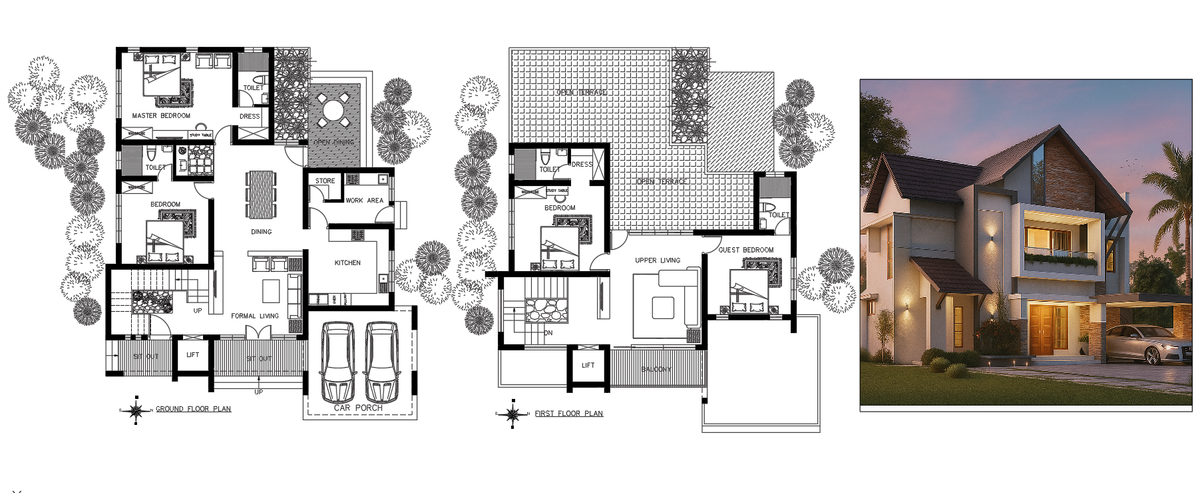 Modern Duplex House AutoCAD DWG Plan with Open Terrace Design