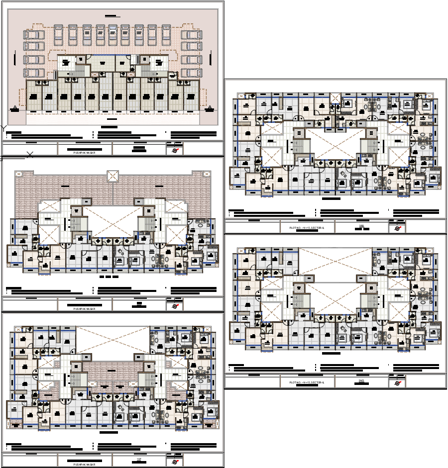 Residential Building AutoCAD DWG Layout with Floor and Section Plans