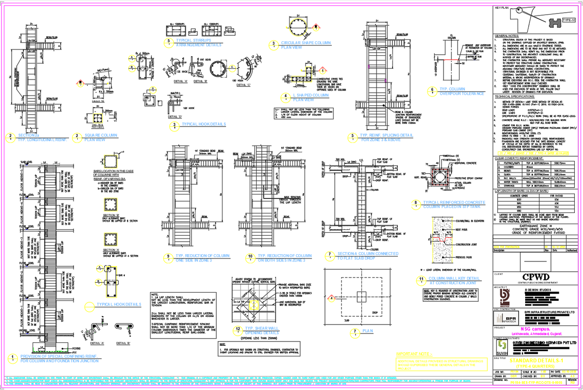 AutoCAD Column Design Details with Reinforcement and Measurements