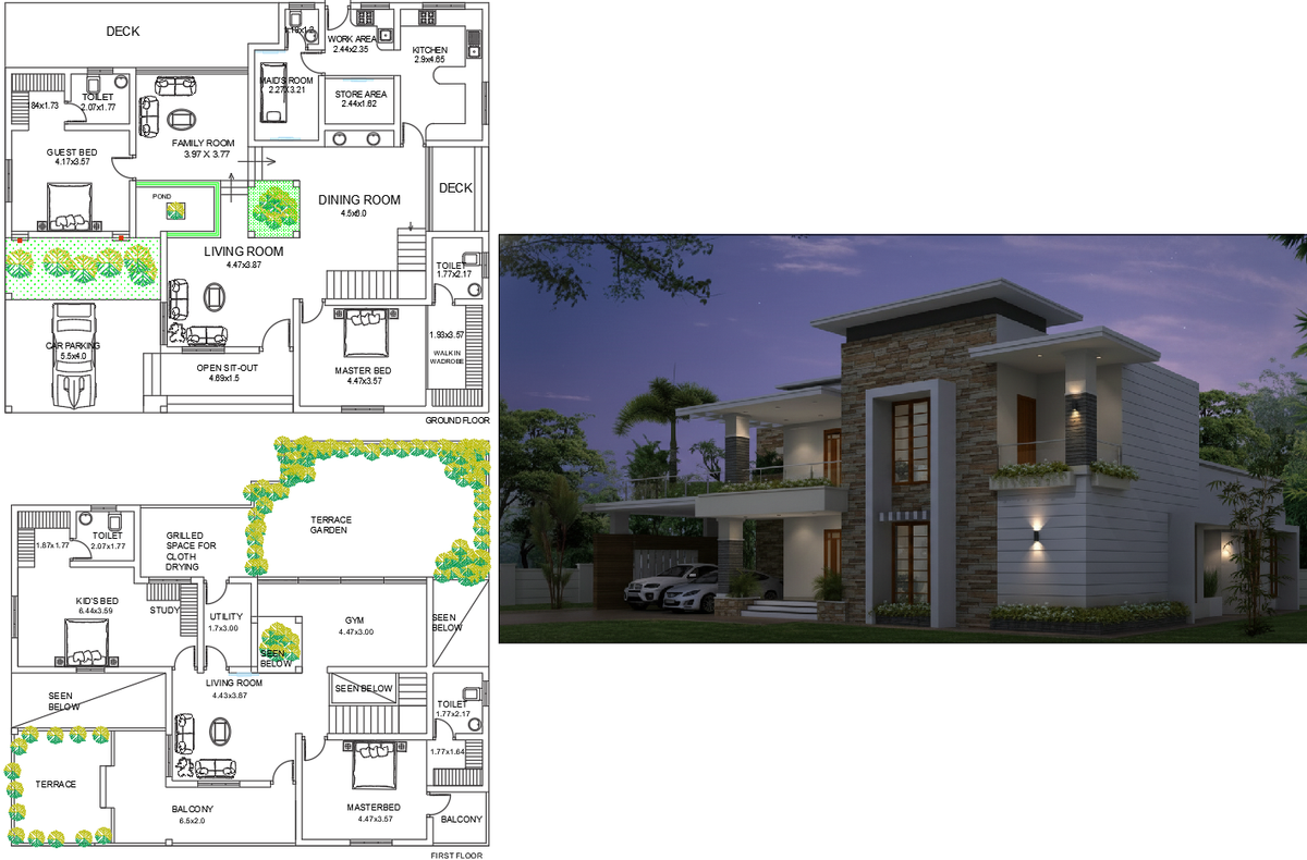 AutoCAD Files of Luxury Villa Floor Plan with Terrace Garden and Gym