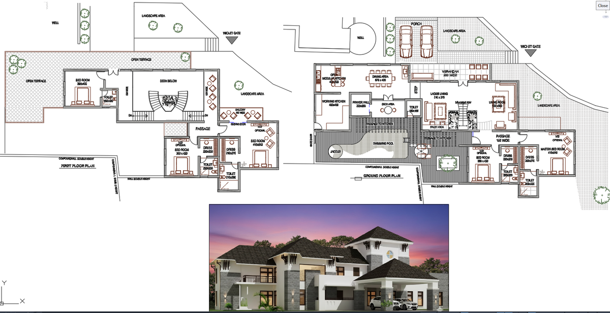 AutoCAD FIle of Duplex House Plan with Bedrooms Kitchen and Terrace