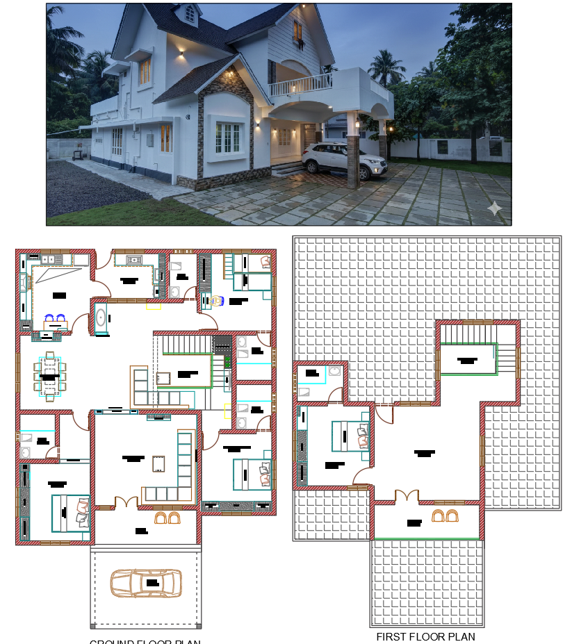 AutoCAD Duplex House Plan 3200 Sqft With Courtyard and Balcony