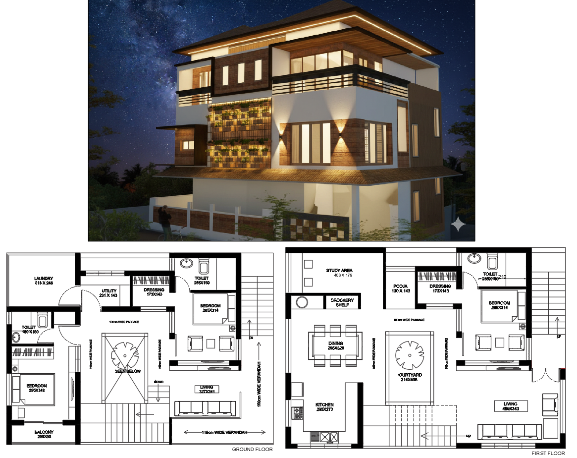 Elegant 2900 Sqft Duplex House Design With Balcony and Living Area