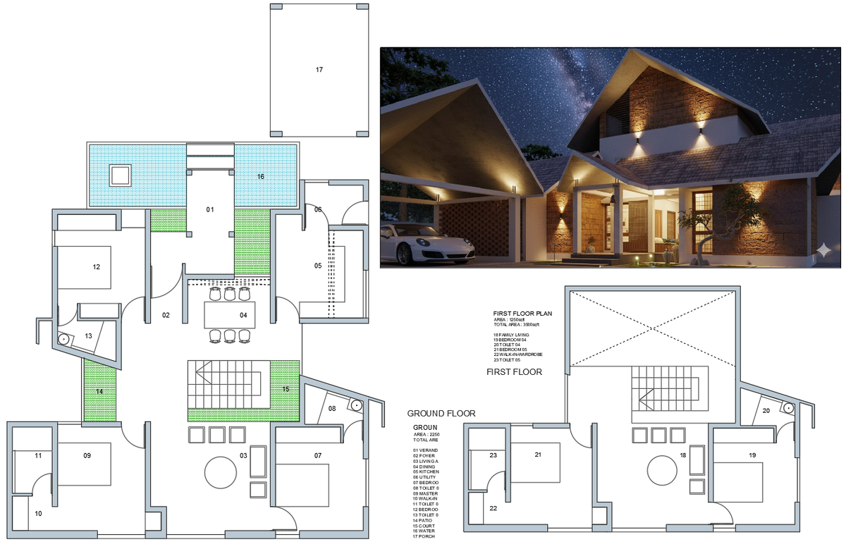 Luxury 3500 Sqft Duplex Home Design With Courtyard and Balcony