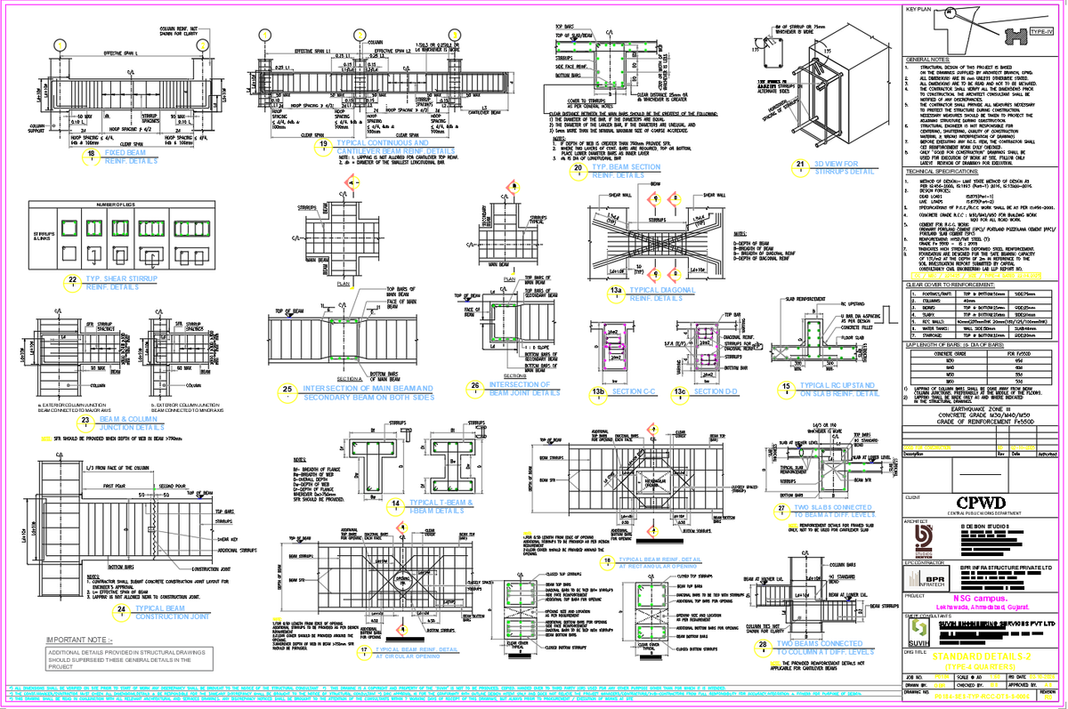 Reinforced Concrete Beam Detailing Drawing With Structural Notes
