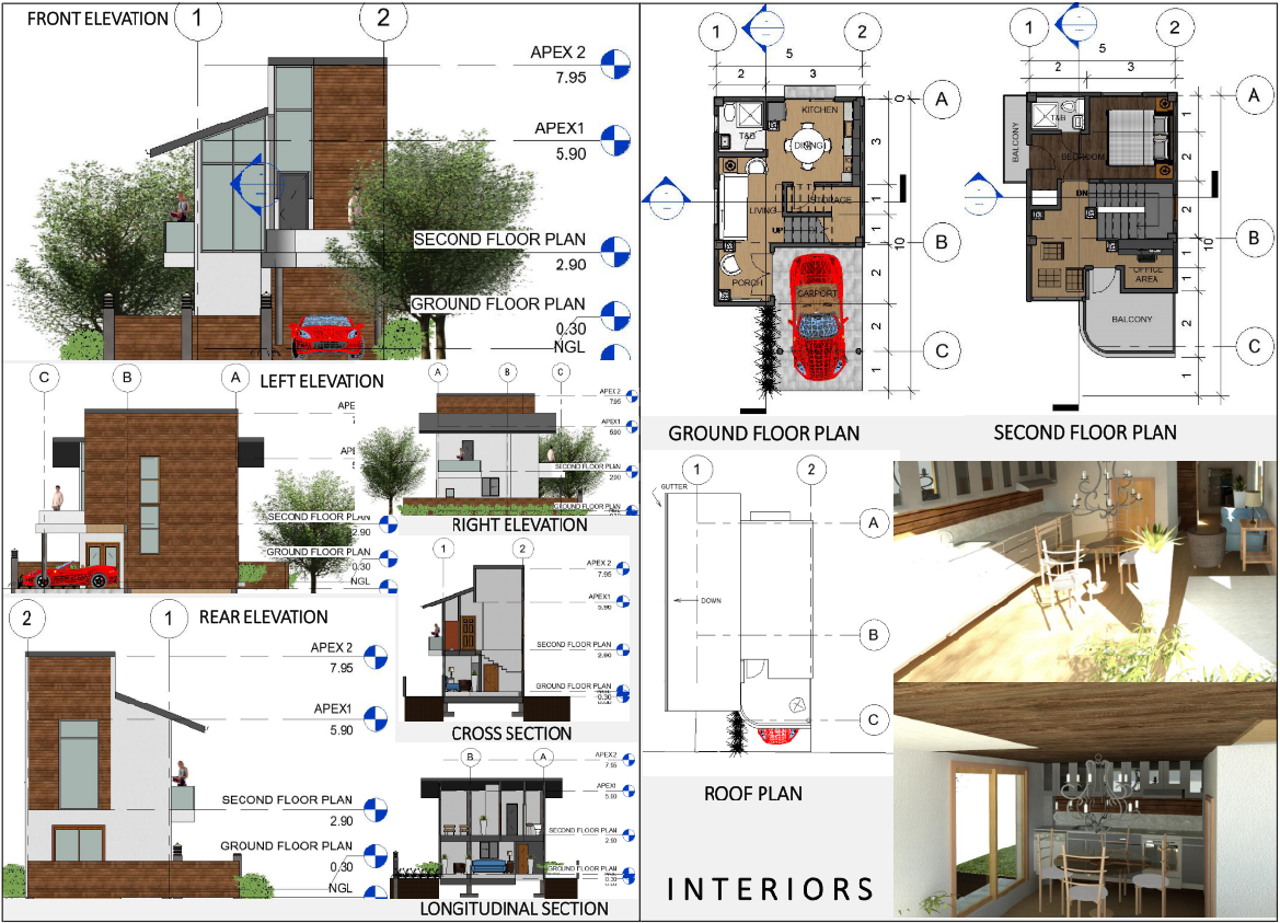 Two Storey Residential House Design With Elevations and Sections