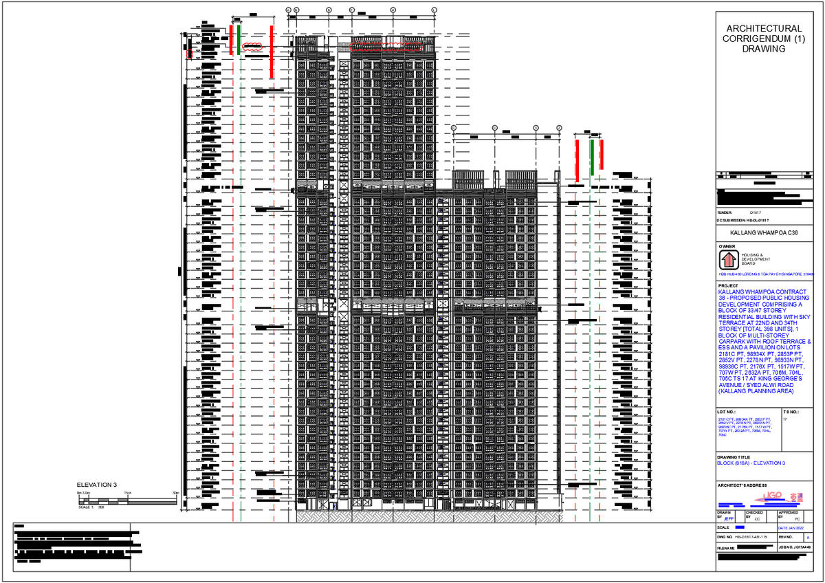 High Rise Public Housing Elevation Plan With Sky Terrace Levels DWG